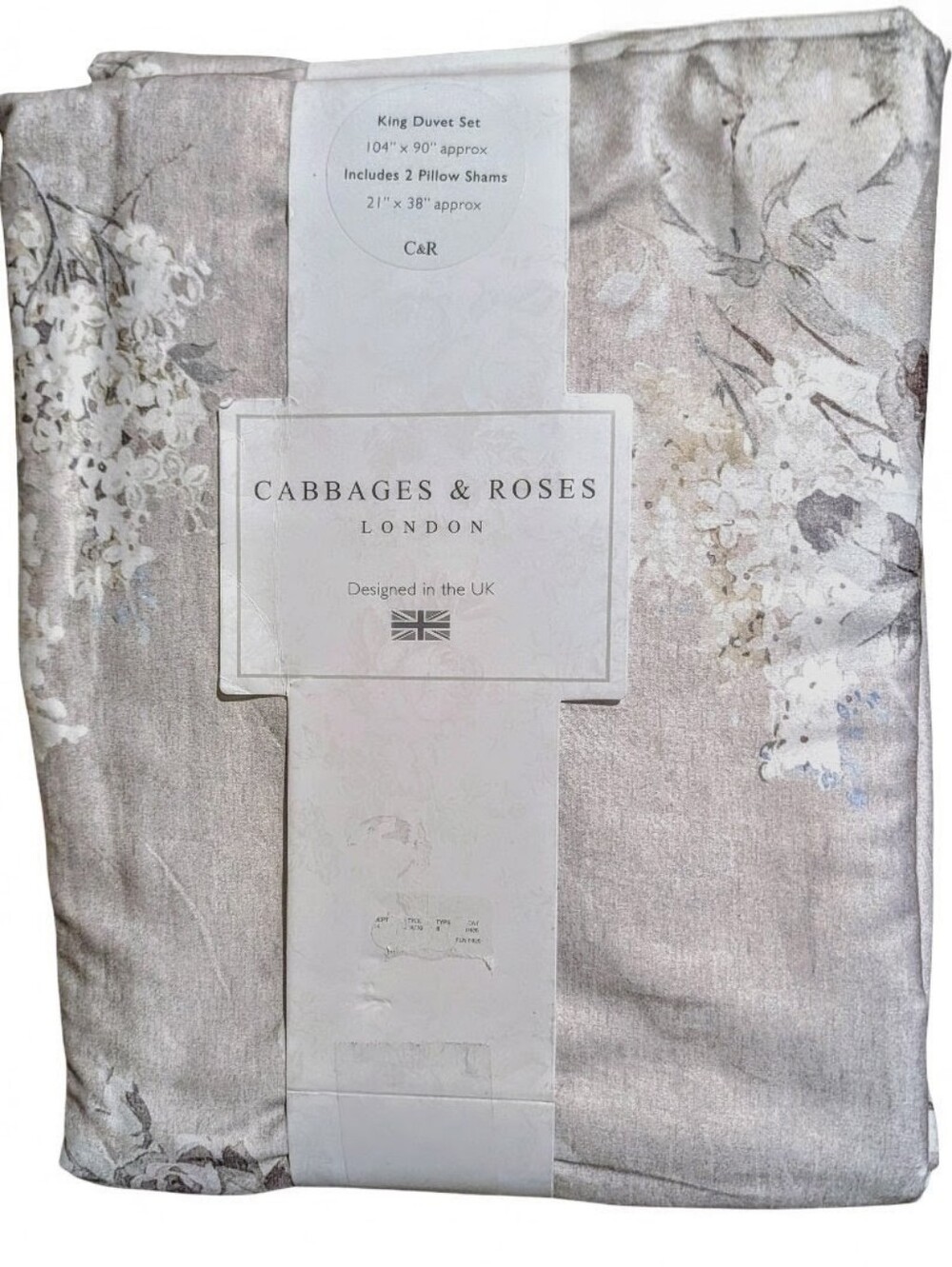 Cabbage & Roses King Duvet Cover Set w/ 2 King Shams in Borgain Linen Gray